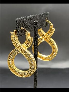Affordable Fashion Finds Gold Greek Key Infinity Hoop Earrings